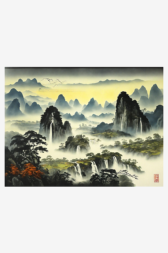 AI数字艺术中国传统山水画水墨画