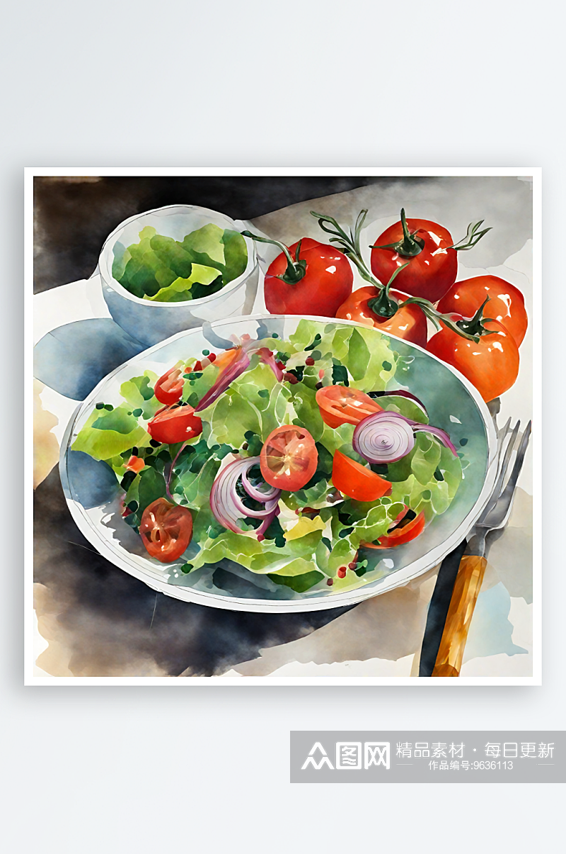AI数字艺术蔬菜沙拉水彩插图素材
