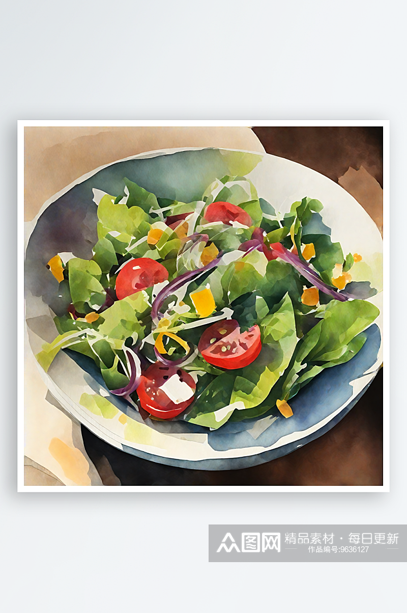 AI数字艺术蔬菜沙拉水彩插图素材