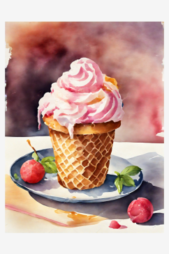 AI数字艺术美食甜品冰淇淋甜筒水彩插画