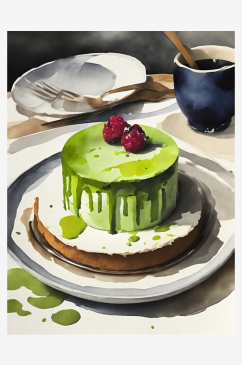 AI数字艺术美食甜品抹茶糕点水彩插画