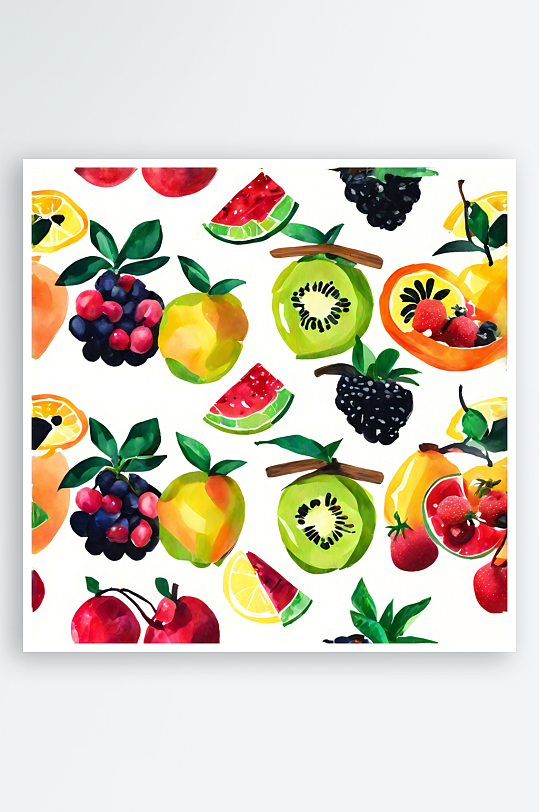 AI数字艺术扁平化水果插图