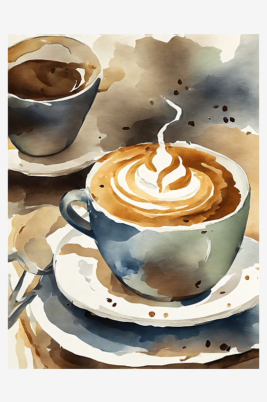 AI数字艺术美食甜品雪顶咖啡水彩插画