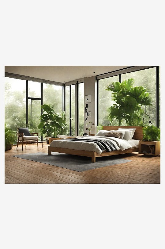 AI数字艺术绿植主题卧室场景空间