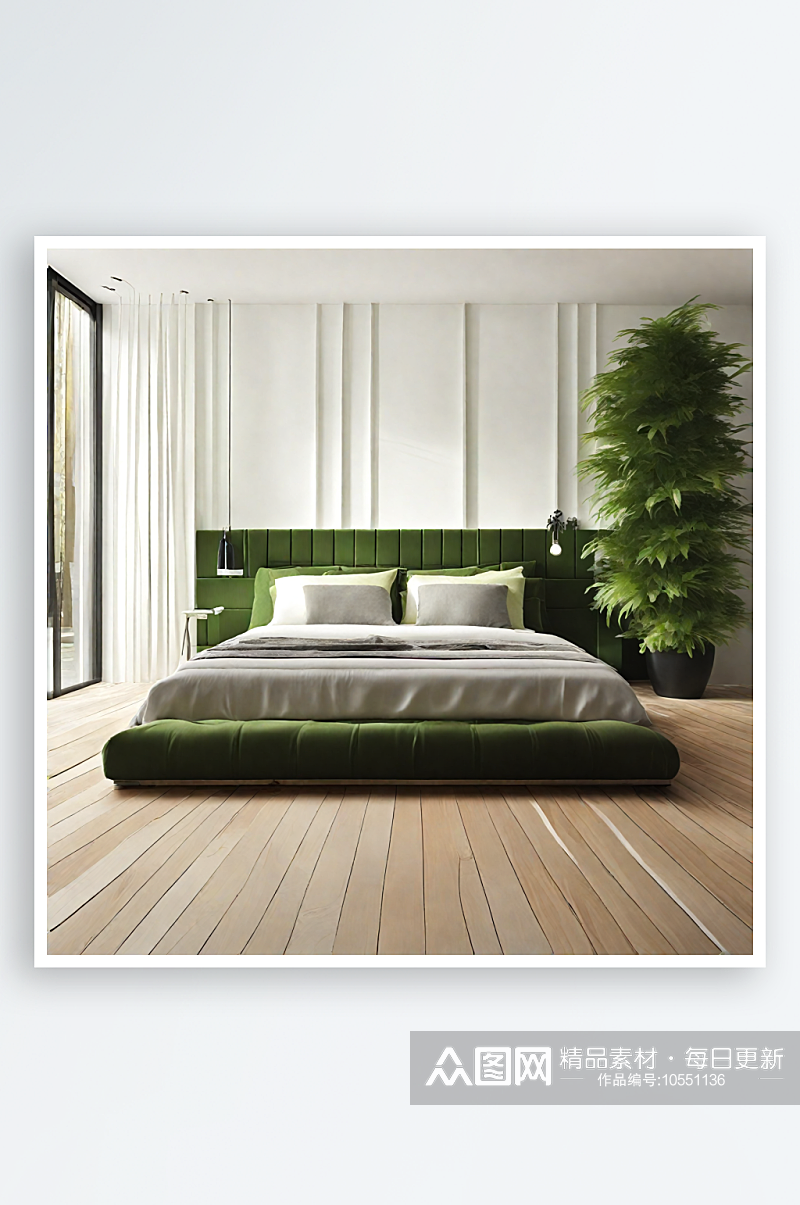 AI数字艺术绿植主题卧室空间场景素材