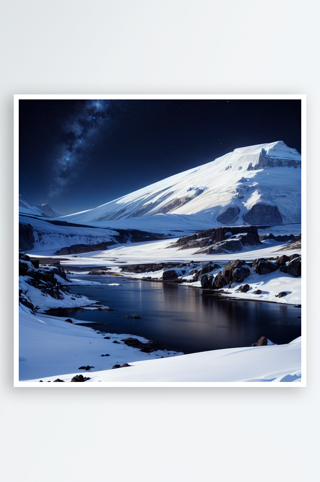 AI数字艺术蓝色岛屿雪山场景插图素材