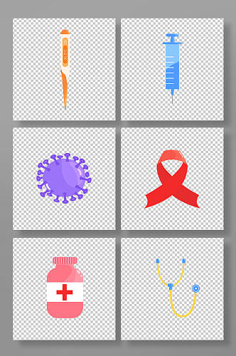 矢量红丝带卡通医疗疾病艾滋元素插画