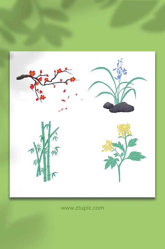 国风中国风古风梅兰竹菊植物元素插画