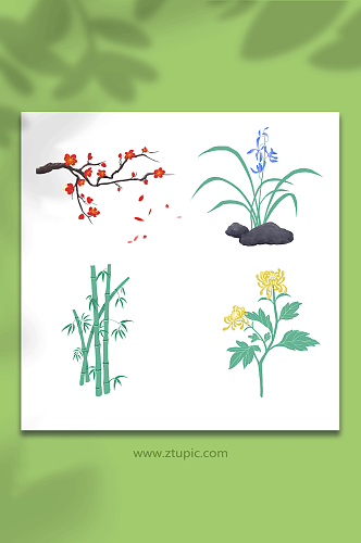 国风中国风古风梅兰竹菊植物元素插画
