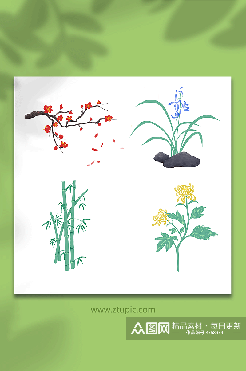 国风中国风古风梅兰竹菊植物元素插画素材