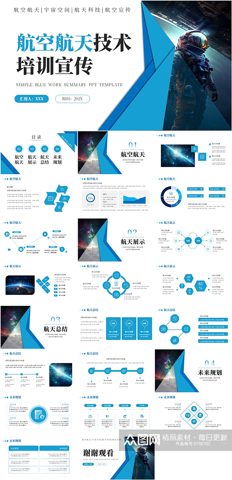 蓝色航空航天技术培训宣传PPT模板素材