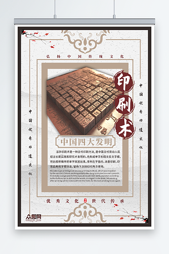 古风中华文化四大发明活字印刷术海报