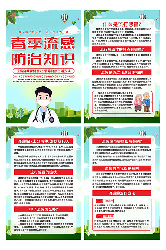 插画春季预防流感医疗知识系列海报3