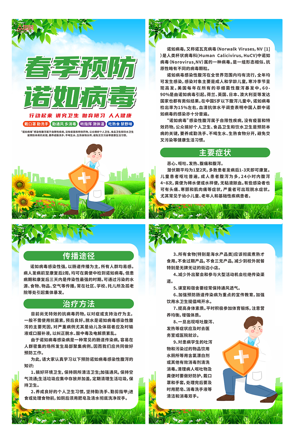 简约诺如病毒感染防治医疗知识系列海报素材
