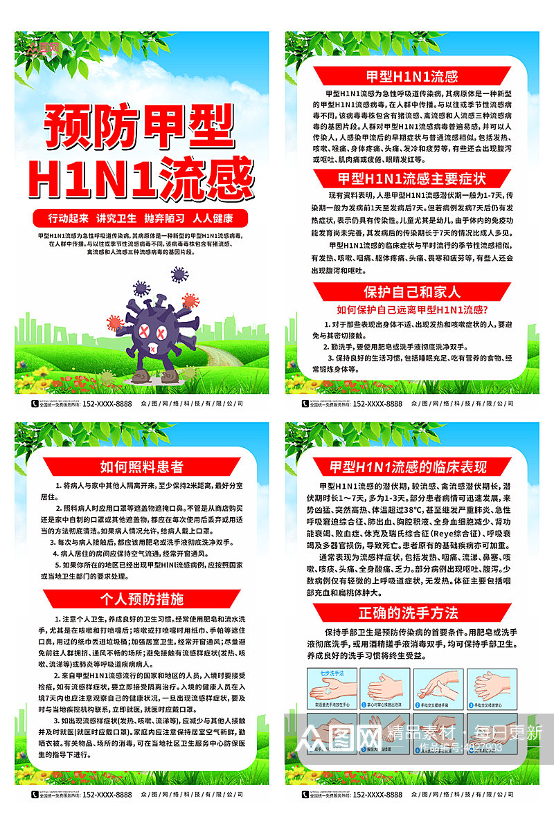 甲型H1N1流感防治知识医疗系列海报素材