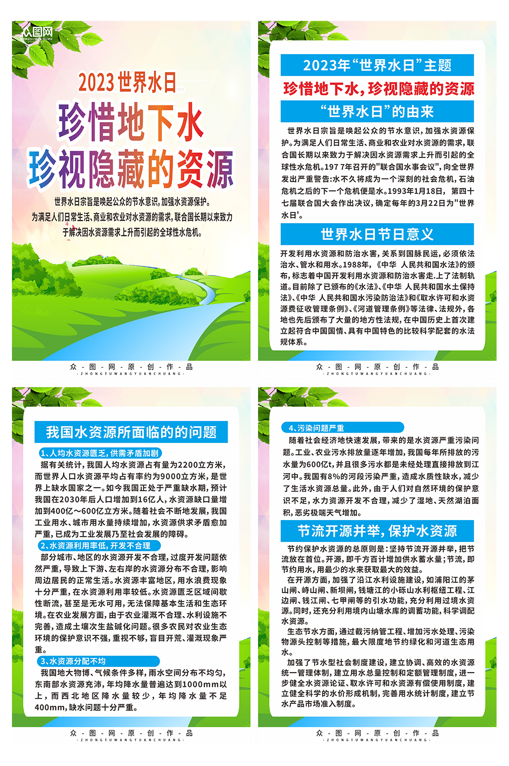 大气世界水日知识系列海报素材