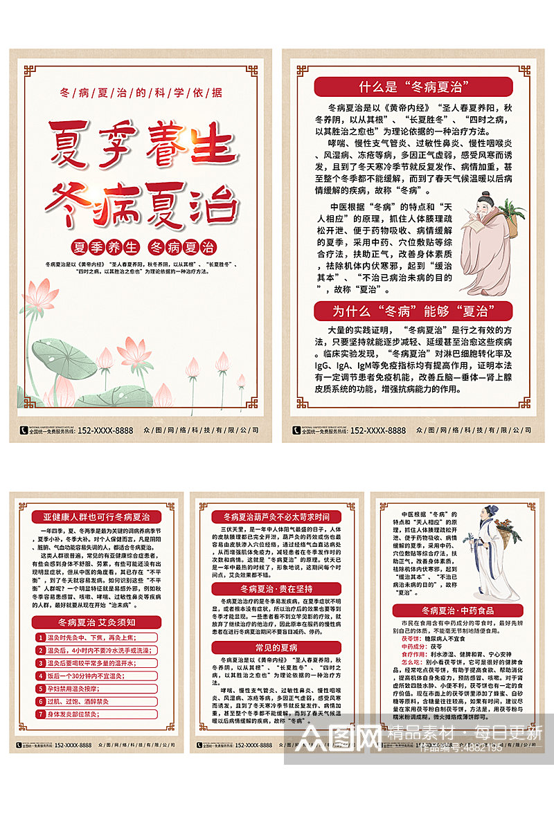 中国风夏季冬病夏治宣传系列海报素材