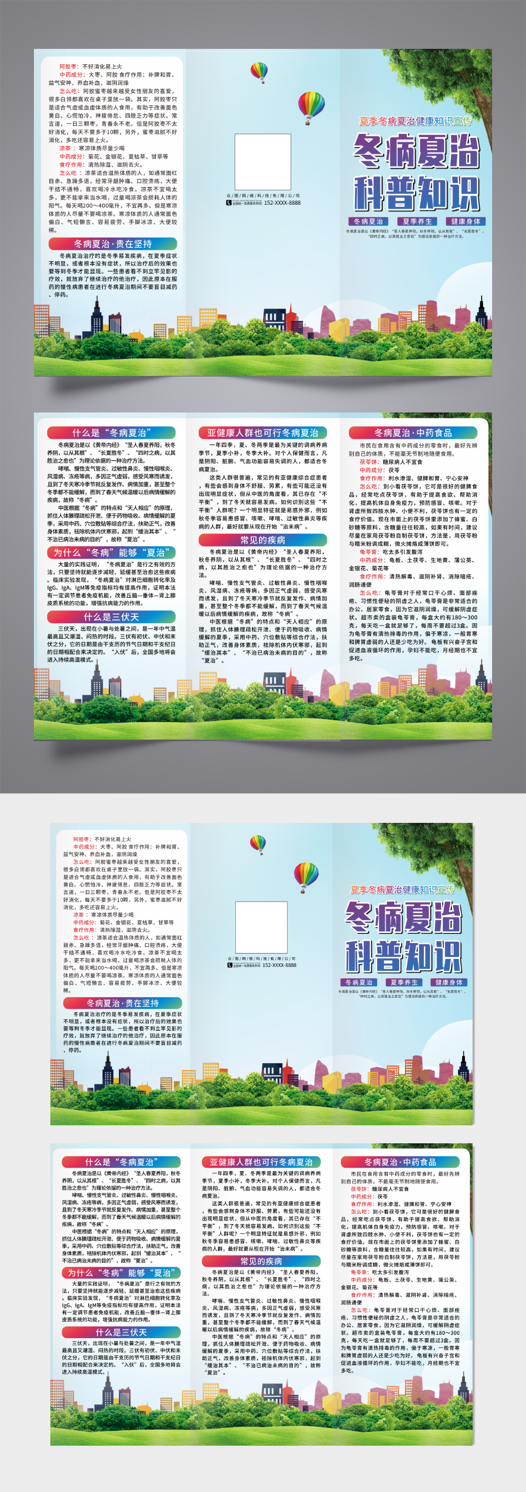 夏季冬病夏治宣传三折页素材