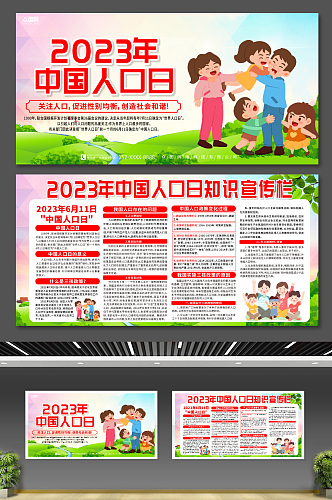 卡通中国人口日宣传展板