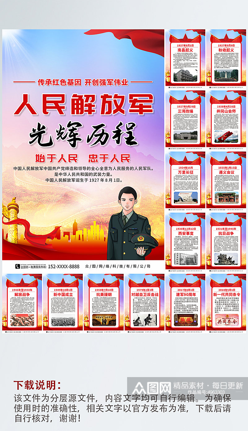 中国人民解放军光辉历程党建宣传系列海报素材