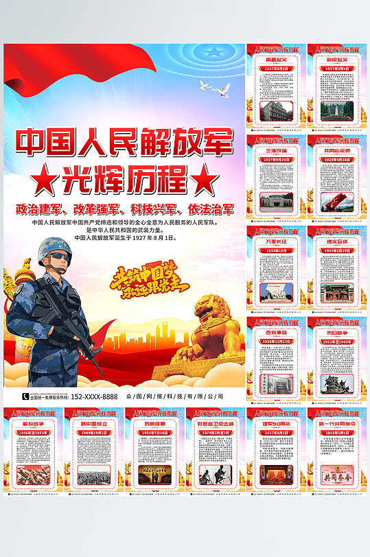 创意解放军光辉历程党建宣传系列海报