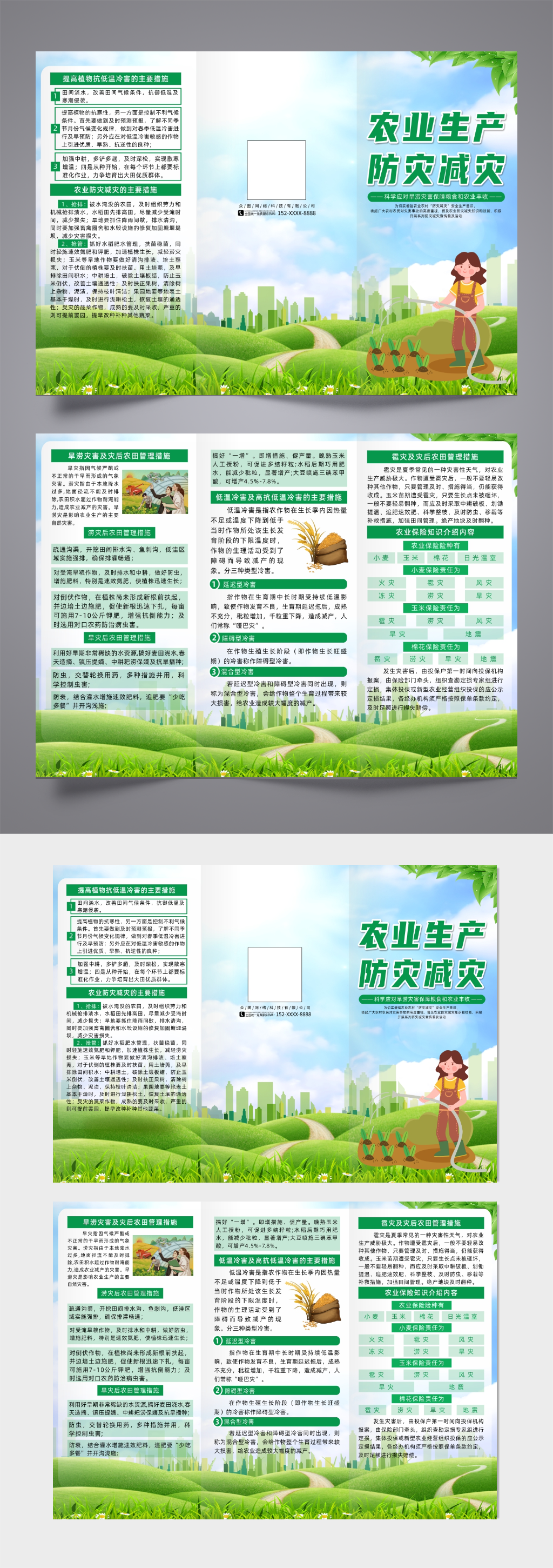 大气农业生产防灾减灾知识三折页素材