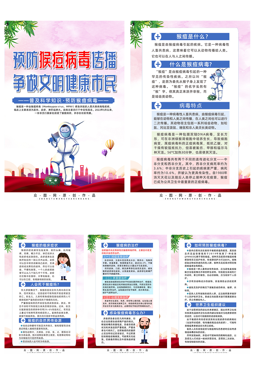 插画猴痘病毒的传播与防范知识系列海报素材