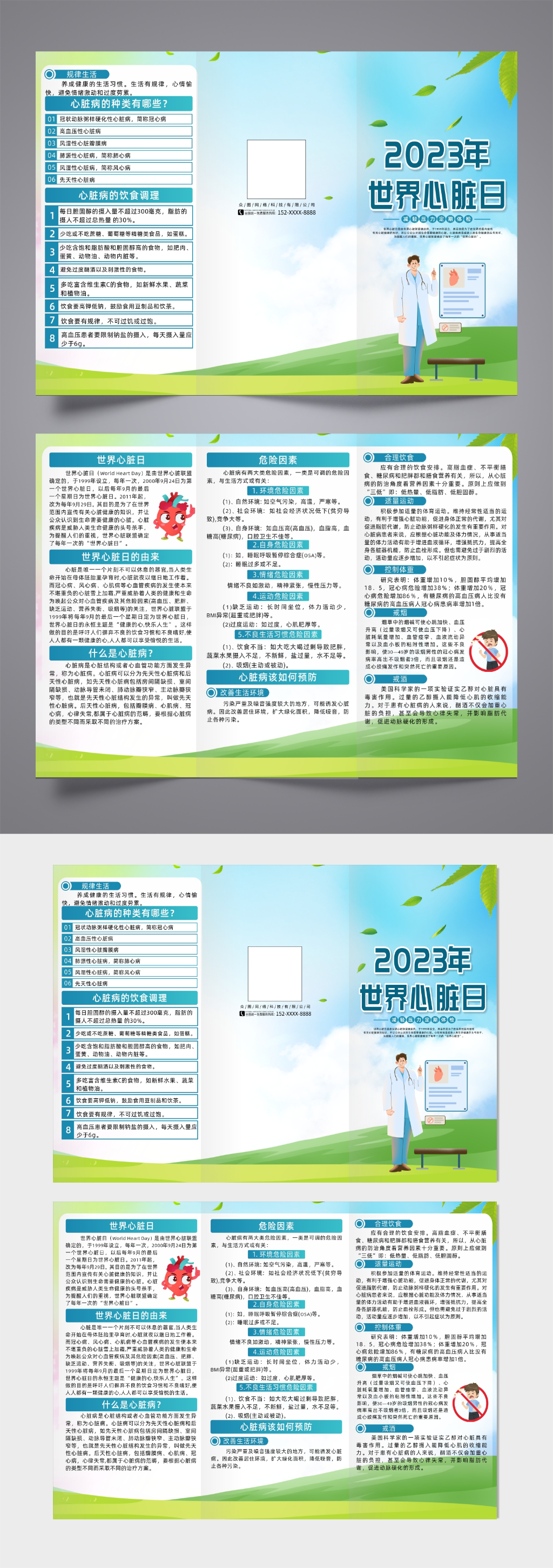 大气2023年世界心脏日宣传三折页素材