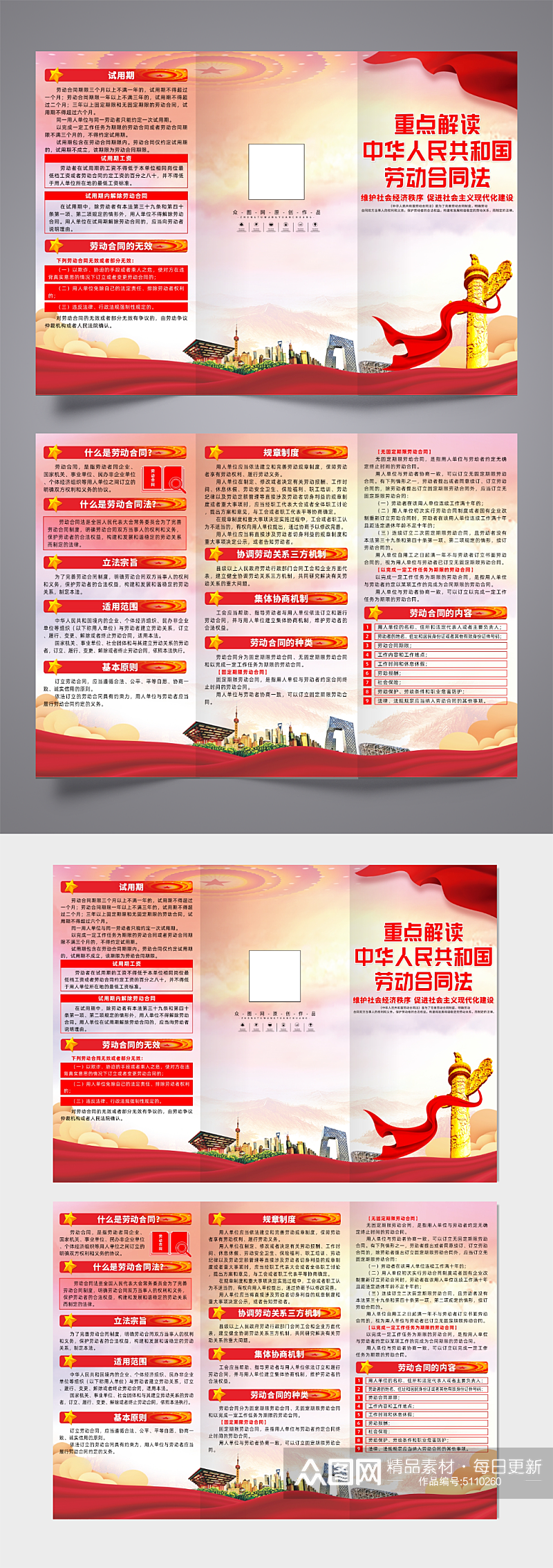 中华人民共和国劳动合同法党建宣传三折页素材