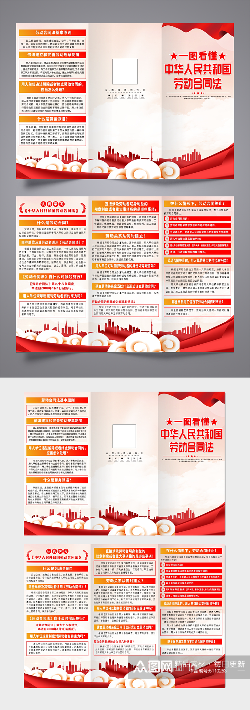 创意中华人民共和国劳动合同法三折页素材