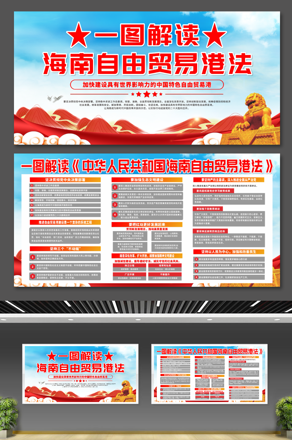 海南自由贸易港法知识党建宣传展板素材