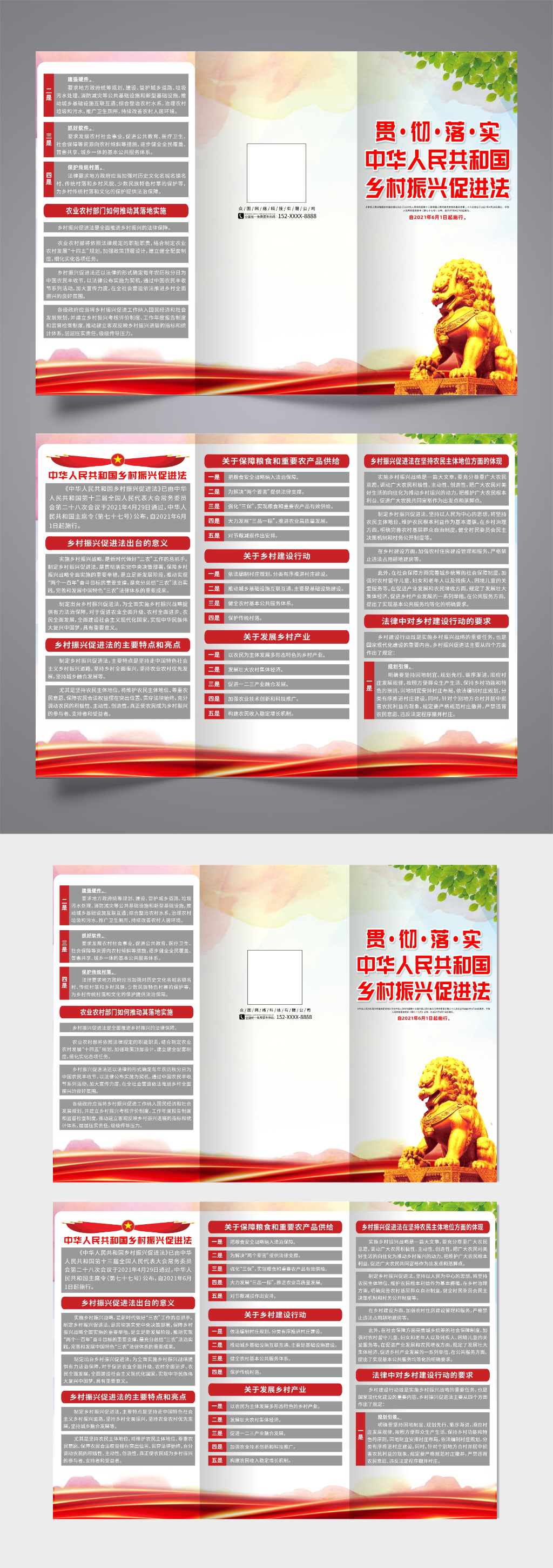 乡村振兴促进法科普党建宣传三折页素材
