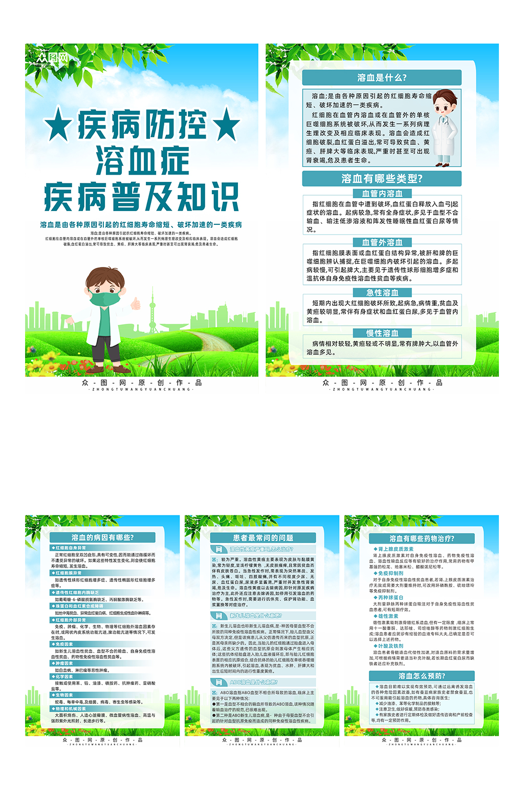 简约科普溶血症医疗知识宣传系列海报素材