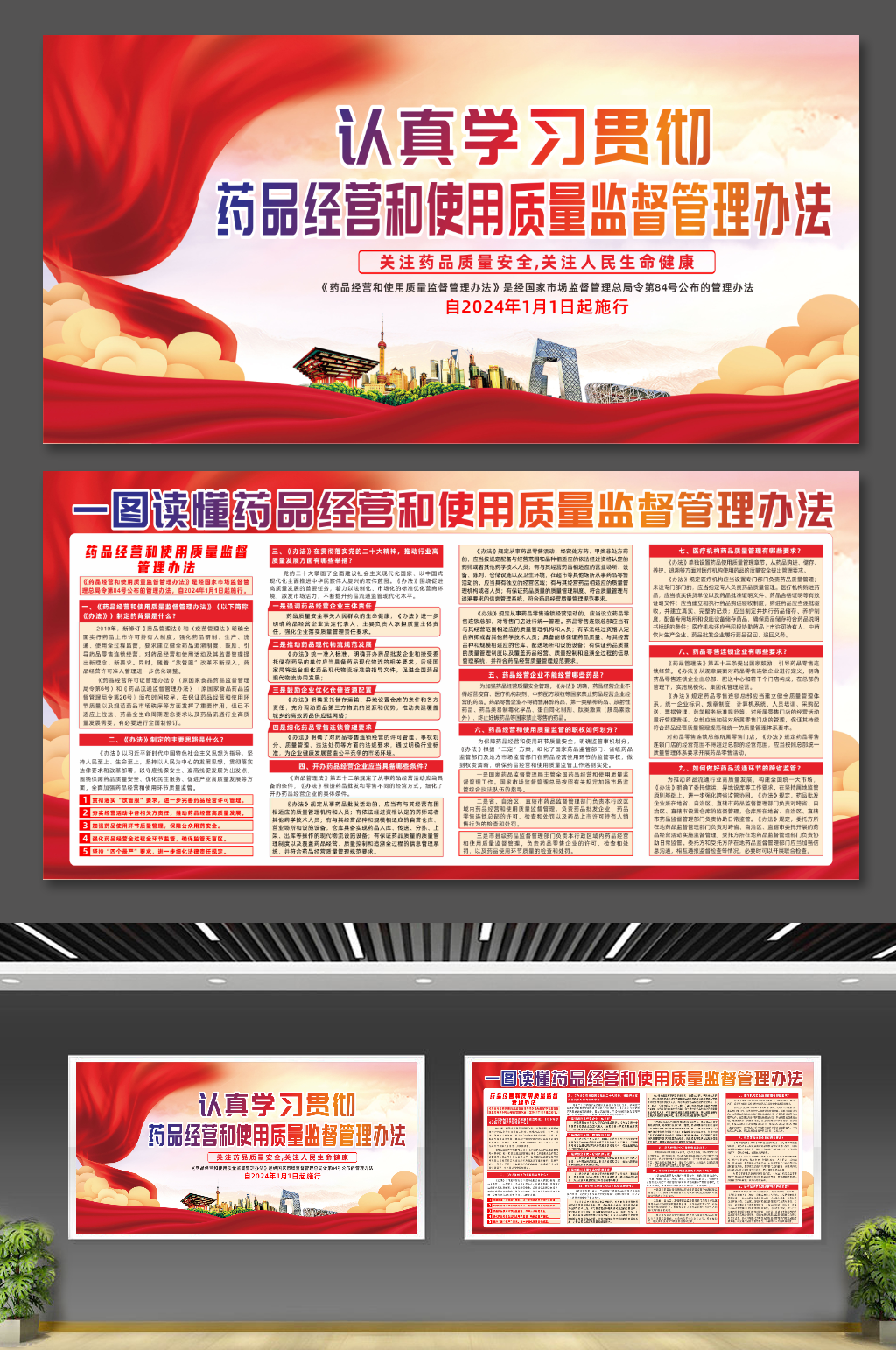 简约药品经营和使用质量监督管理办法展板素材