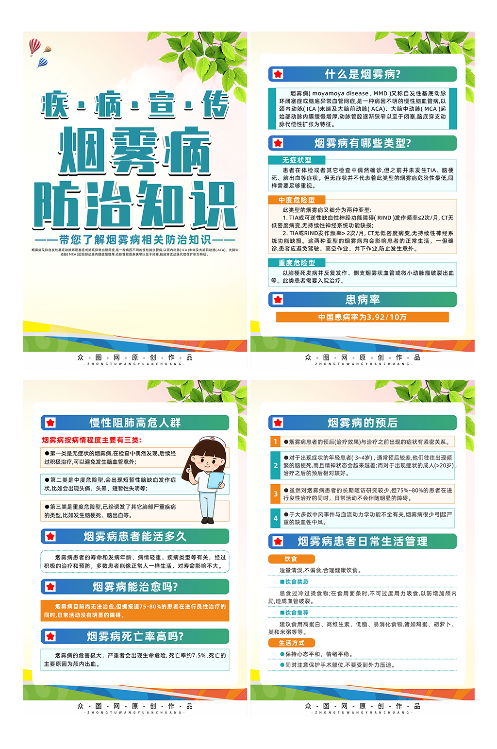 大气烟雾病科普知识宣传系列海报素材