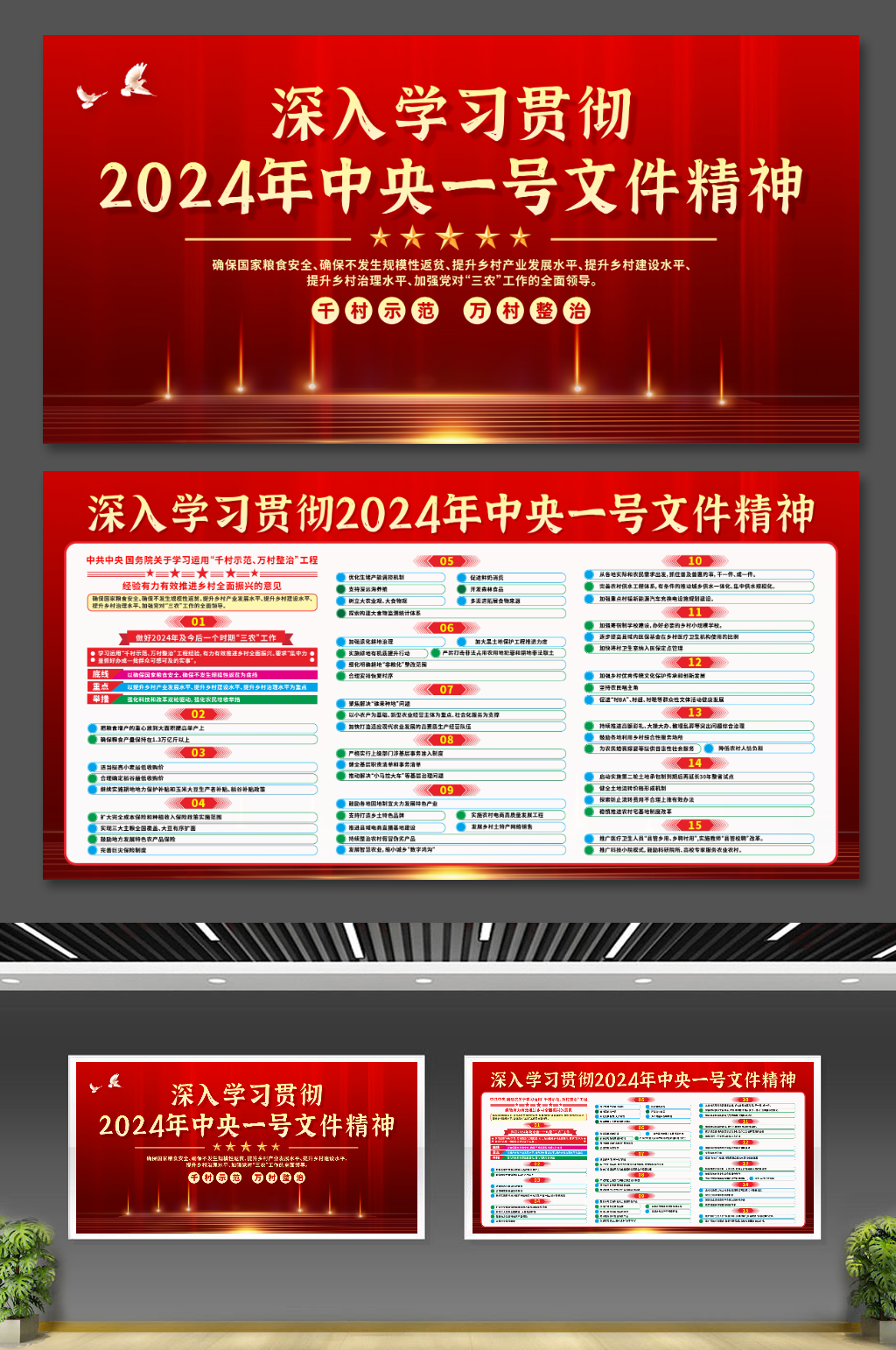 2024年中央一号文件精神党建展板素材