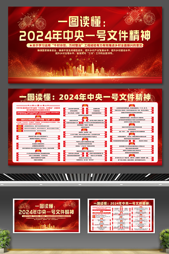 2024年中央一号文件精神党建展板素材下载-众图网