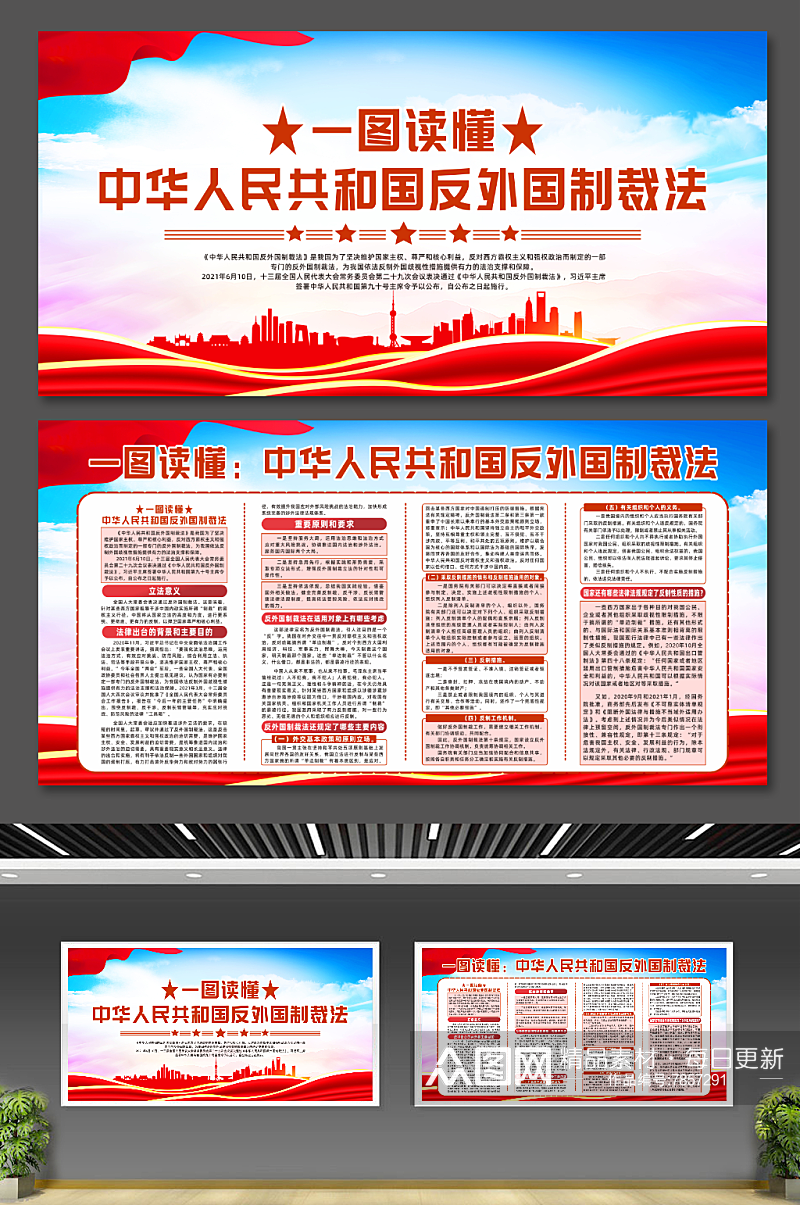 中华人民共和国反外国制裁法党建宣传展板素材