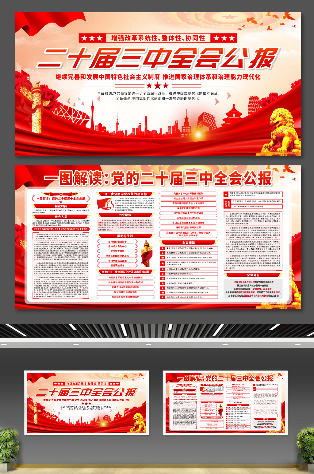 一圖讀懂黨的二十屆三中全會(huì)公報(bào)展板素材