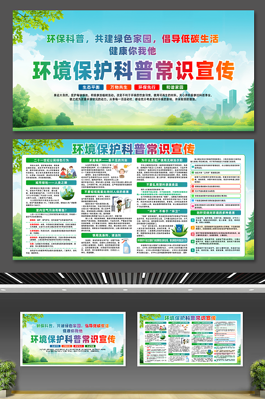 简约清新环境保护科普常识宣传展板