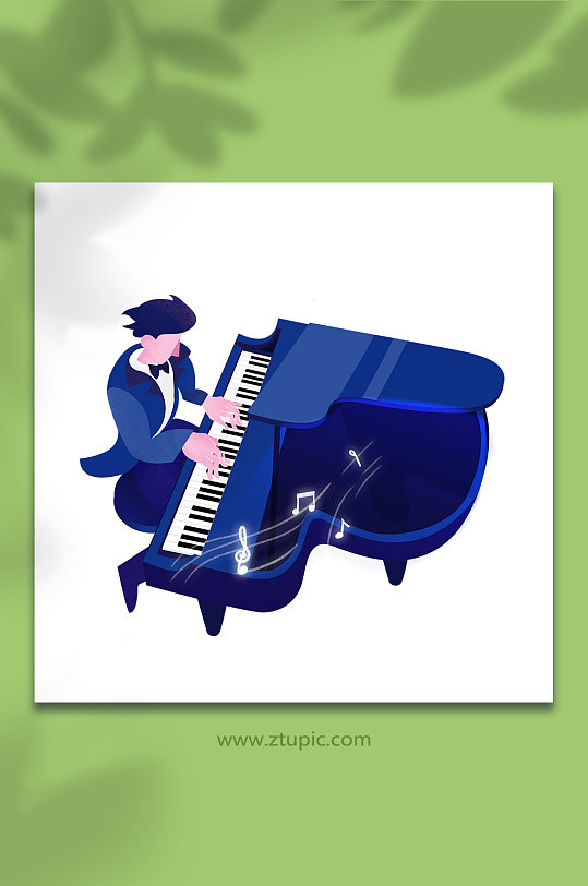 音乐俯视弹钢琴的男人唱歌弹奏声乐人物插画
