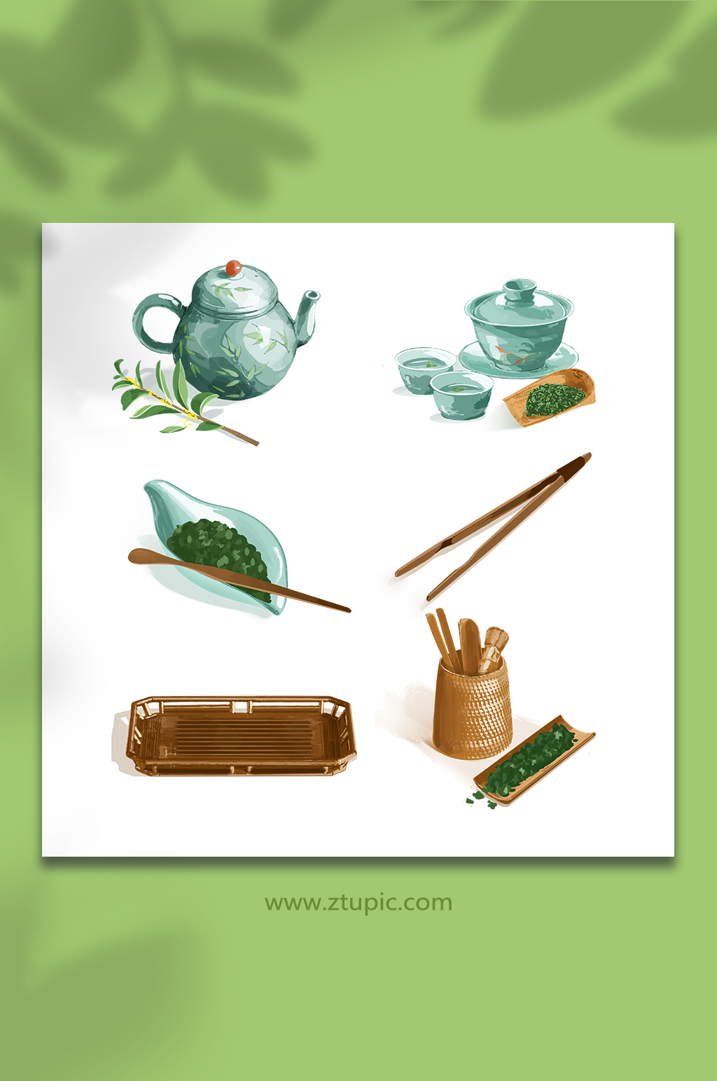 免扣泡茶工具茶具物品元素插画素材