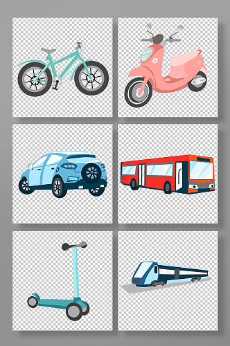 卡通扁平交通工具免扣素材