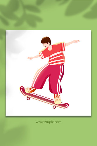 滑板少年扁平化风格体育运动人物插画