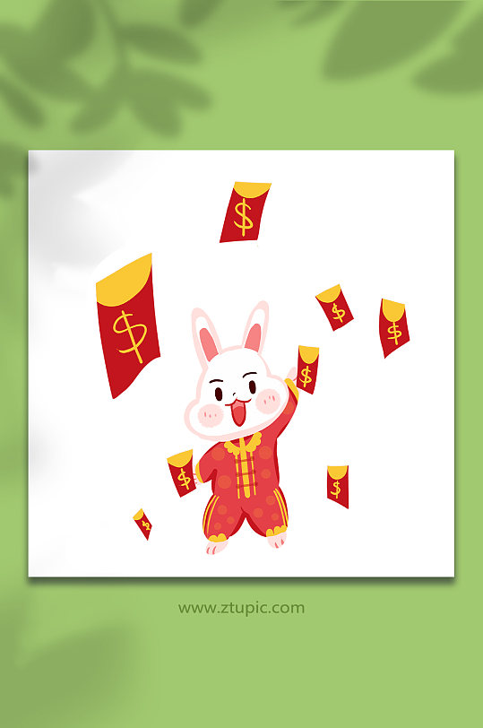 红包新年兔年拟人喜庆插画