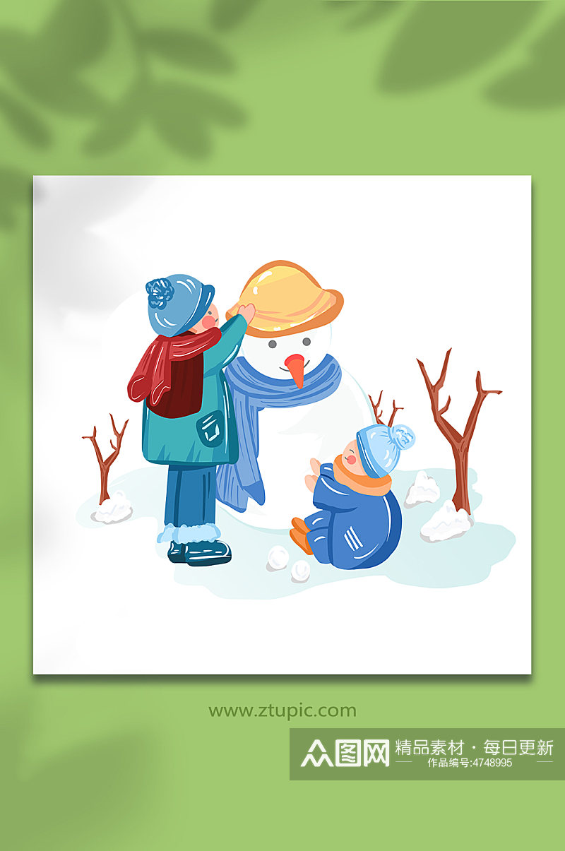 扁平化卡通堆雪人冬季人物元素插画素材