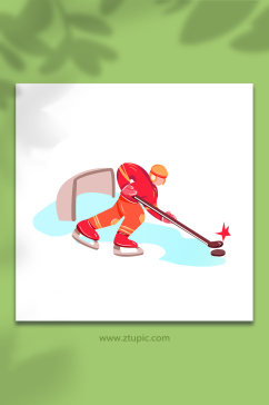 扁平化冰球冬季运动人物元素插画