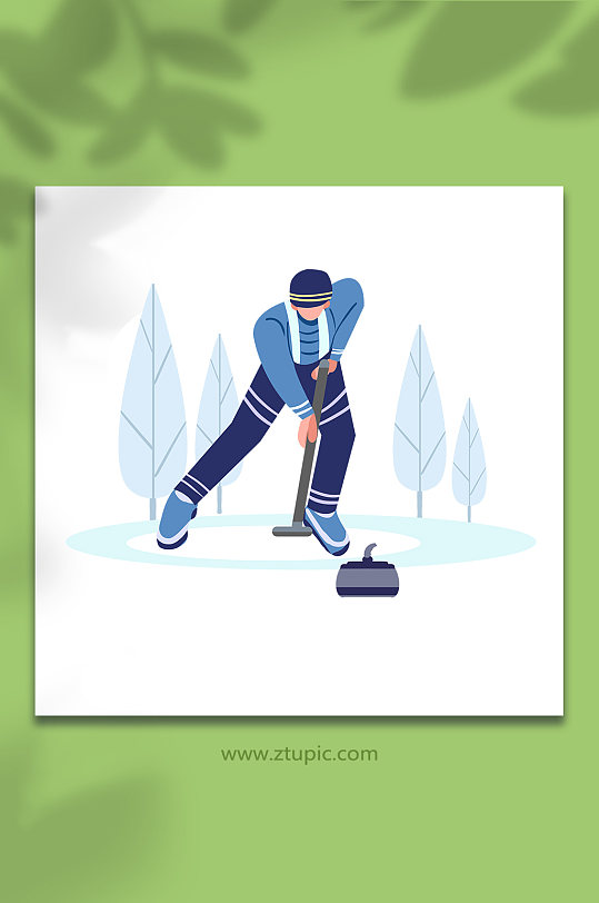 扁平化冰壶冬季运动人物元素插画