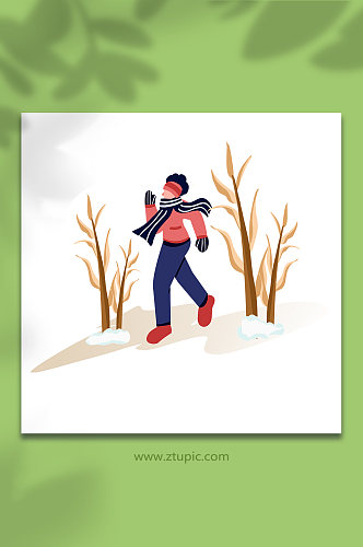 跑步慢跑马拉松冬季运动人物元素插画