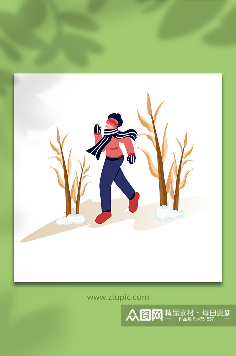 跑步慢跑马拉松冬季运动人物元素插画素材